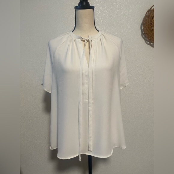 H&M Tops - H&M Chiffon Top with Neck Tie Ivory Women's Size S Flowy Boxy Short Sleeve
